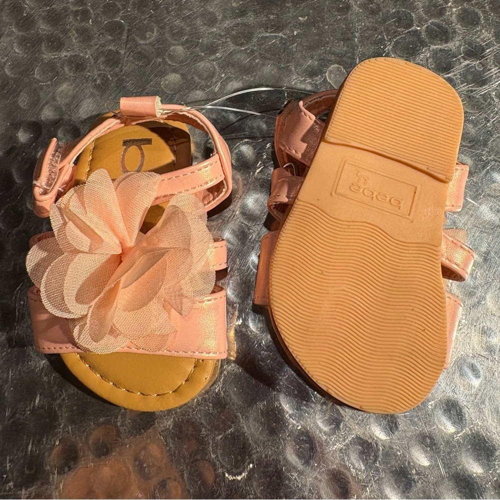 NEW Bebe Baby Pink Floral Chiffon Flower Kids Girls Sandals Sz 3